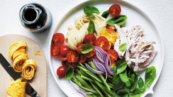 Keep a supply of cooked chicken breast in your fridge so you can rustle up Adam Liaw's chicken noodle salad.