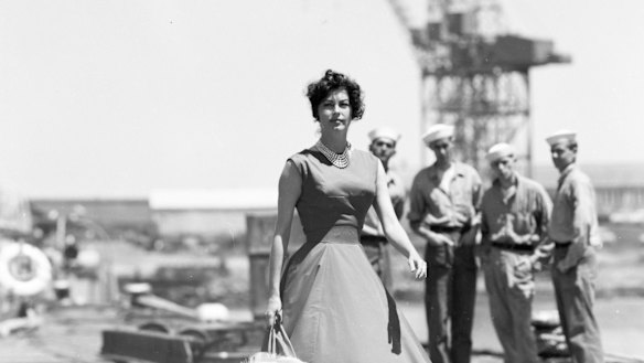 Ava Gardner on location at Gellibrand Pier, Williamstown. 
