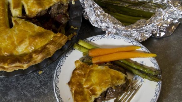 Winter warmer: Beef-cheek pie and vegetable parcels.