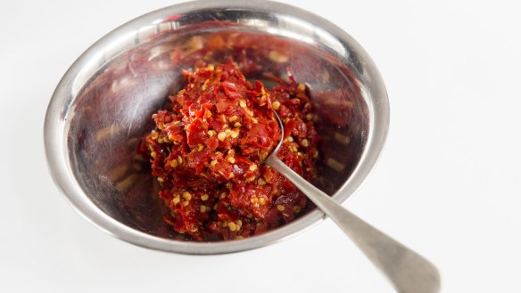 It's not about the heat: Red and green fermented chilli sambal.