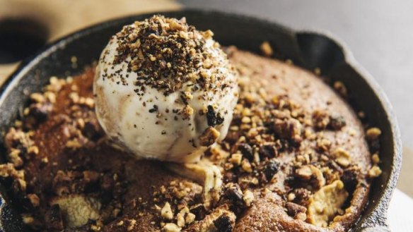 Sticky toffee ginger cake with maple walnut ice-cream
