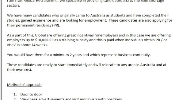 The sample script sent to potential employees. 