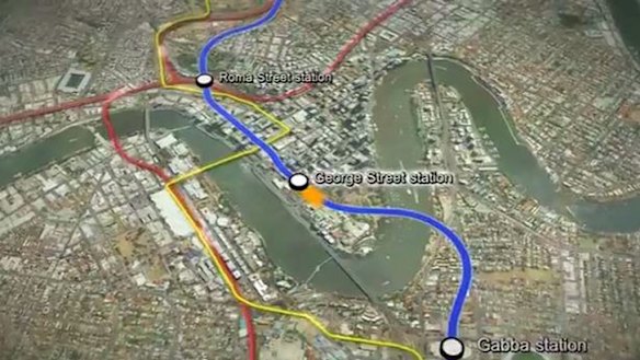 A screengrab from the fly-through of the new Brisbane Underground Bus and Train (UBAT), announced by the state government on Sunday.