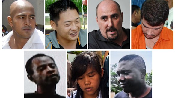 Top row from left: Australians Myuran Sukumaran and Andrew Chan, Frenchman Serge Atlaoui and Brazilian Rodrigo Gularte. Bottom row from left: Nigerian Jamiu Owolabi Abashin, Filipina Mary Jane Fiesta Veloso and Nigerian Silvester Obiekwe Nwolise. 