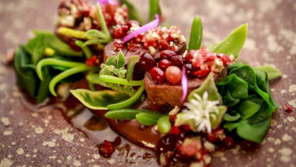 Wallaby fillet scattered with sea succulents.