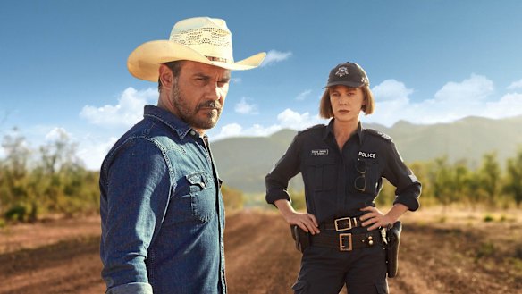 Aaron Pedersen and Judy Davis in Mystery Road.