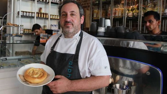 Aiming high: Peter Conistis, nursing his top-selling three cheese pie, opens a foodstore.