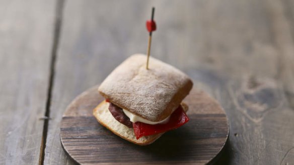 Chorizo and piquillo pepper bocadillo.