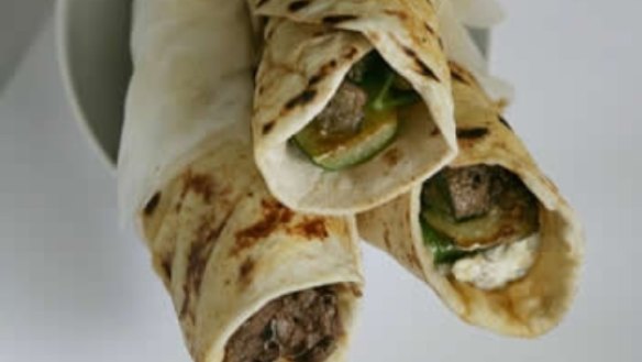 Lamb souvlaki with caper and pistachio tzatziki