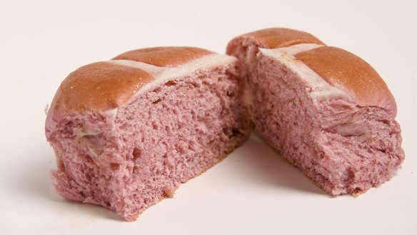 Not traditional: White chocolate and raspberry hot cross buns.