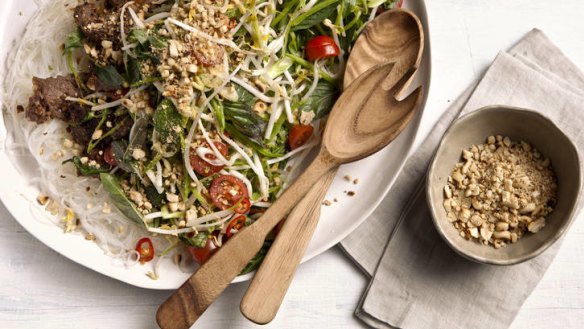 Healthy dinner: Beef, mint and lemongrass vermicelli noodles.