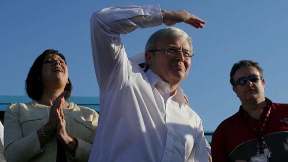 Prime Minister Kevin Rudd at the Condong Bowling Club in Tweed Heads, NSW, on Monday.