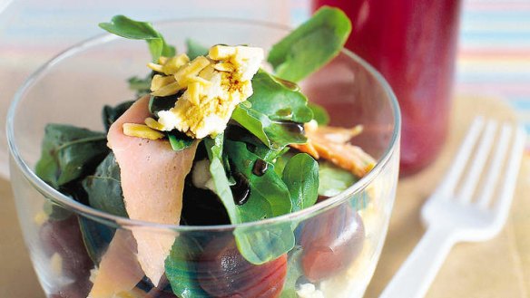 Ham and pickled cherry salad