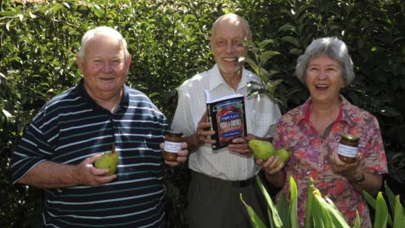 Latham residents and choko fans (from left) Charlie Watson, Charlie Lewis and Helen Lewis in Watson's backyard.