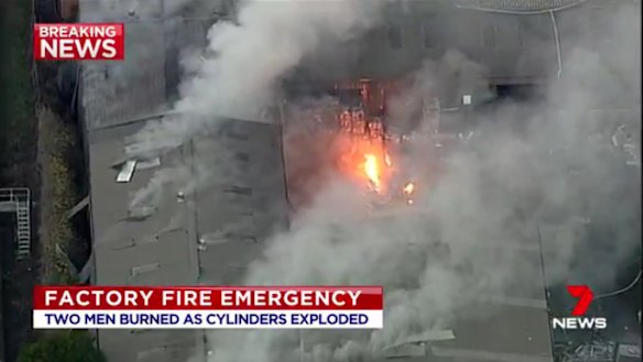The fire at the factory in Smithfield, where two men were burned. 
