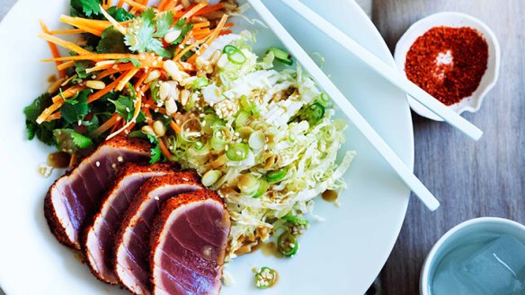 Seared tuna salad with sesame dressing.