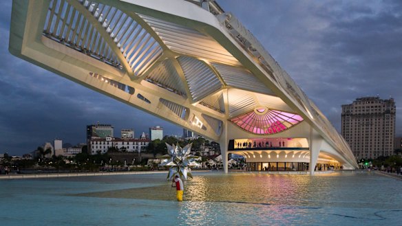 Back view of the new Museu do Amanha (Museum of Tomorrow) facing Guanabara Bay in Rio. 