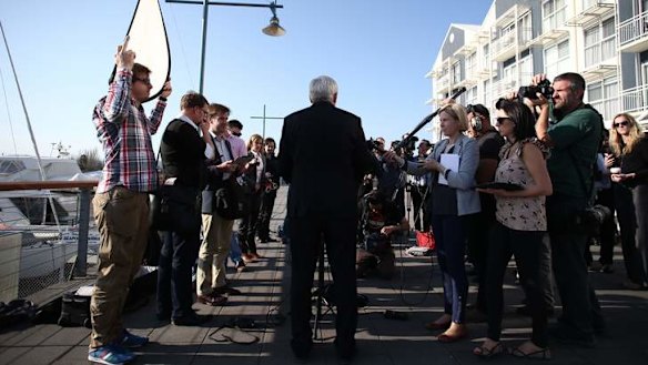 Prime Minister Kevin Rudd speaks to the media in Launceston on Tuesday.