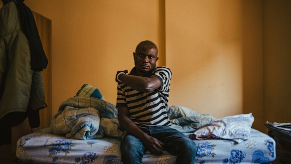 Omagbon Festus, one of the people who was shot on February 3, pictured in Macerata some weeks later.
