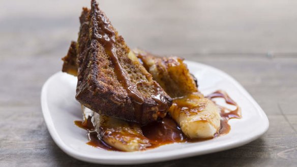 Get fancy for breakfast with French toast, but not as you know it: Spiced bread and caramel banana.