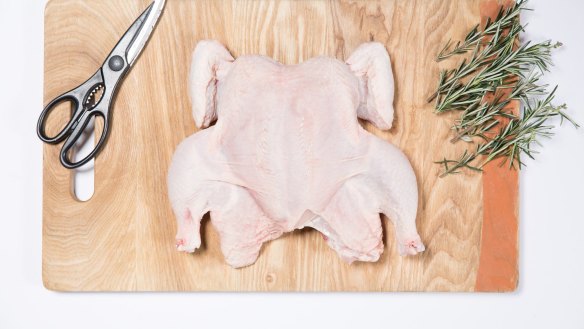 GOOD FOOD: Step-by-step - How to Butterfly a Chicken. Story by Megan Johnston. 11th July 2017. Photo: Cole Bennetts/Fairfax Media.