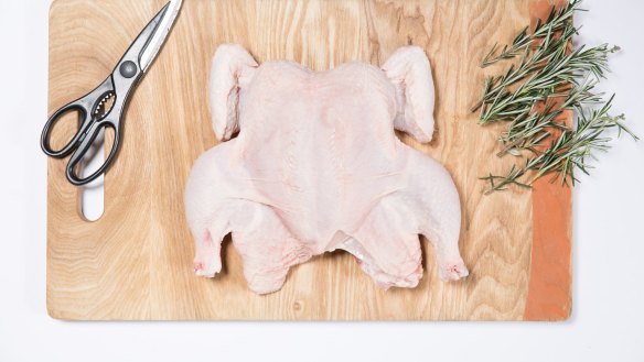 GOOD FOOD: Step-by-step - How to Butterfly a Chicken. Story by Megan Johnston. 11th July 2017. Photo: Cole Bennetts/Fairfax Media.