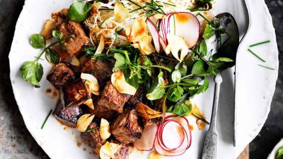 Umami army: Warm steak salad with spicy soy and ginger sauce.