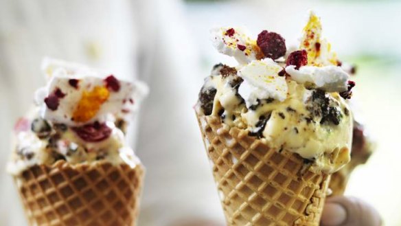Australian flavour: Christmas pudding ice-cream with pavlova shards.