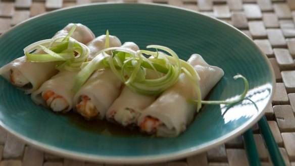 Ginger and prawn rice noodle rolls.