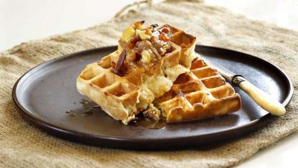 Buttermilk waffles with maple bacon butter.