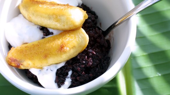 Delicious for breakfast: black rice pudding.