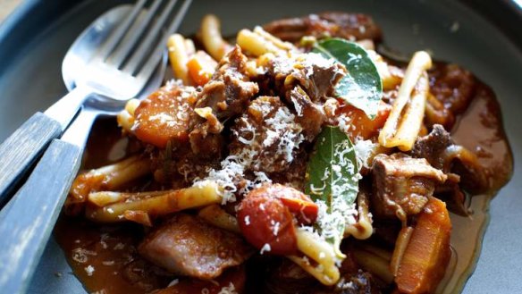 On the up: Goat ragu with red wine.