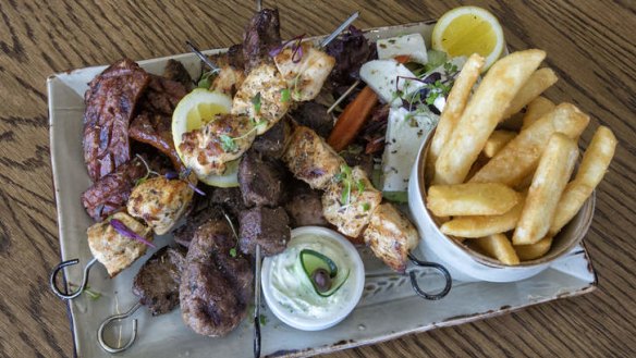 Beef skewers are a highlight of the meat platter.