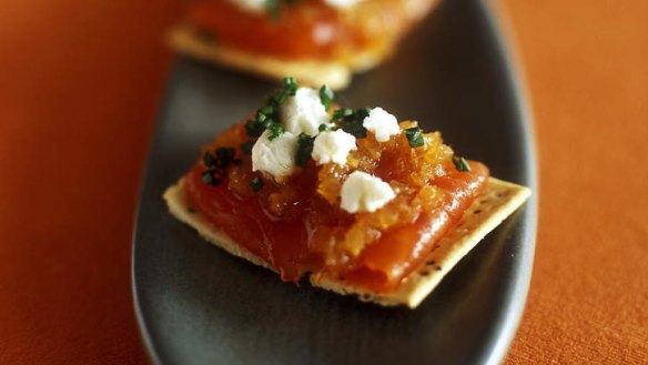 Salmon Sashimi with soy, ginger and shallot dressing.