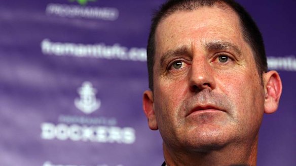 Headed west: Former St Kilda coach Ross Lyon at a Dockers press conference yesterday, announcing he would guide Fremantle from next year.