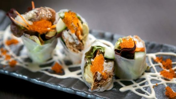 Sensational: Soft-shell crab rolls drizzled with yuzu mayonnaise.