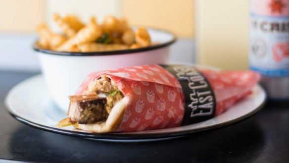 East Coast pork belly kebab and a bowl of 'hot crinkles'.