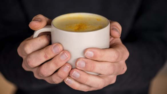 A turmeric latte with almond milk. Is anyone really buying soy and nut milk in the mistaken belief that they come from a cow? I don't think so. People drink plant milks precisely because they don't come from a cow.
