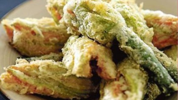 Labna-stuffed zucchini flowers