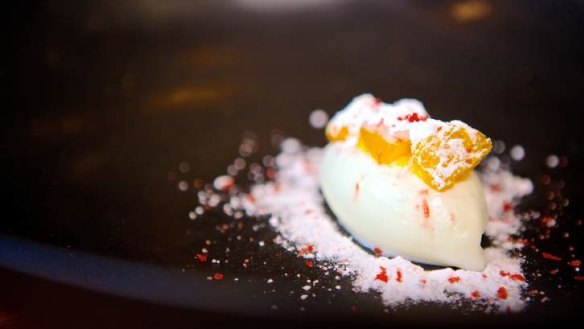 Campari curds and whey at Esquire, Vittoria Restaurant of the Year, awarded by the brisbanetimes.com.au Good Food Guide.
