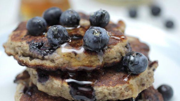 Banana and blueberry pancakes.