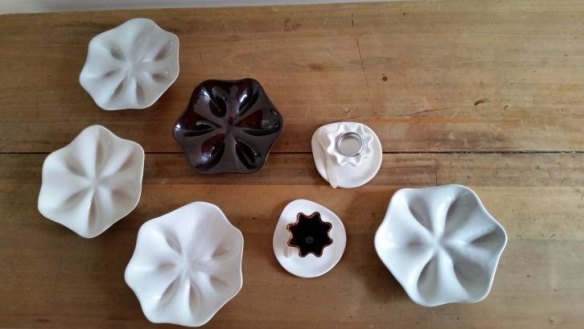 Porcelain oyster plates and caviar bowls designed by RMIT design student Elise Joseph for the French Saloon.