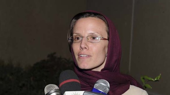 Free ... Sarah Shourd speaks to the media.