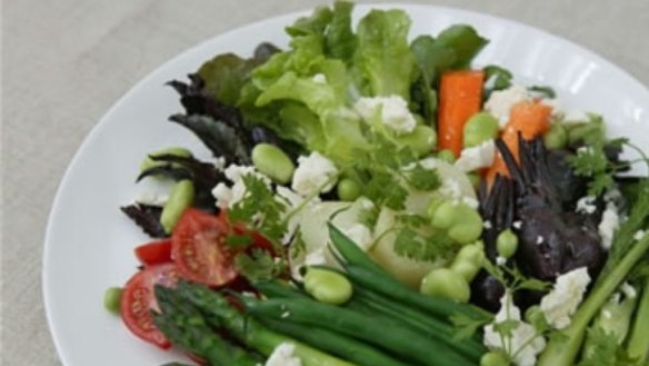 Young vegetable and feta salad