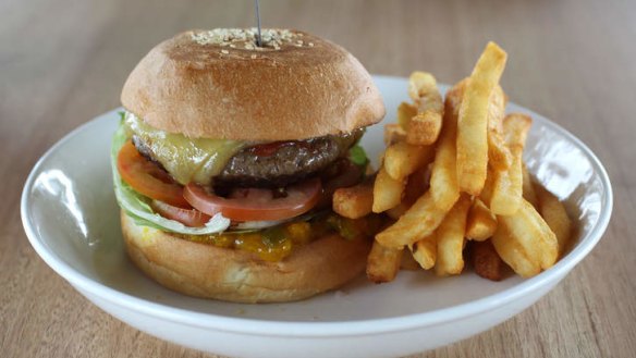 Cafe classic: Hamburger and chips.