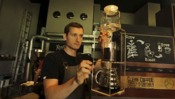 Japanese influence: Andrew Carter prepares cold-drip brews at Bean Drinking.