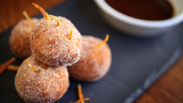 Zeppole ... Doughnuts with chocolate and Cointreau dipping sauce.