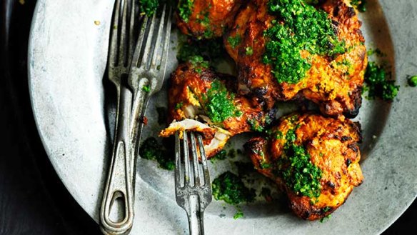 Tandoori chicken with mint and coriander - marinate overnight for best flavour.