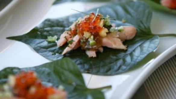 Mieng kum with smoked trout