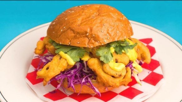 Big flavours: Soft-shell crab burger with slaw, tamarind sauce and ginger turmeric mayo.